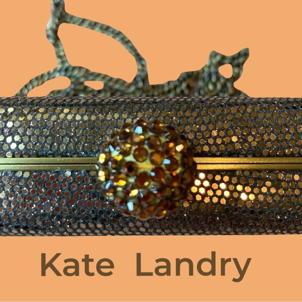 PURSE BAG Kate Landry Crystal Clasp Clutch Over Shoulder Chain Bronze Sequins